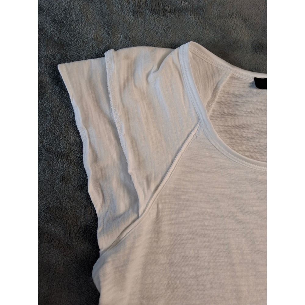 White House Black Market XS White Slub Knit Layered Flutter Sleeve Scoop Neck T - Picture 2 of 8
